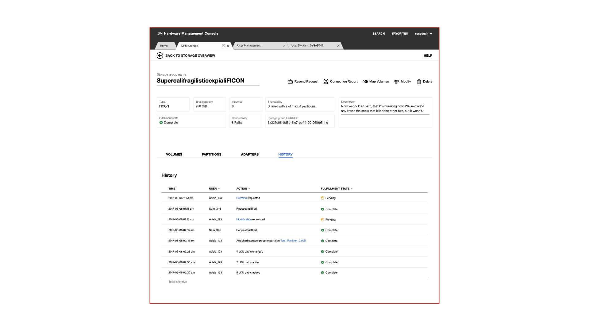 An enabled FICON storage group.